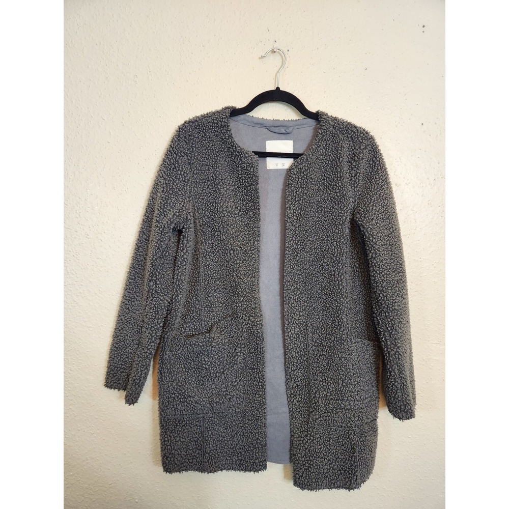 Pull&Bear Sherpa Coatigan‎ Gray Womens S Open Front Faux Suede Lined Cardigan